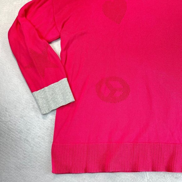 LISA TODD Womens L Pink Good Vibrations Stars Heart Pullover Sweater Color Cuffs - Picture 5 of 10